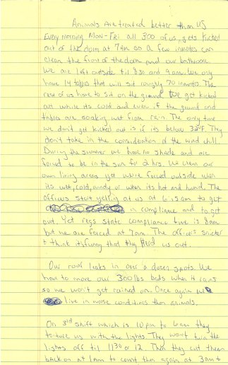 Statement form an inmate highlighting the daily routine in Montgomery Women's Facility